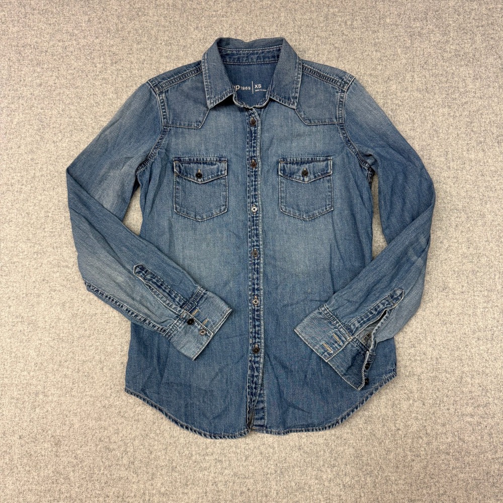 Gap 1969 Denim Shirt Size XS Blue Western Long Sleeve Cotton Button Down Top